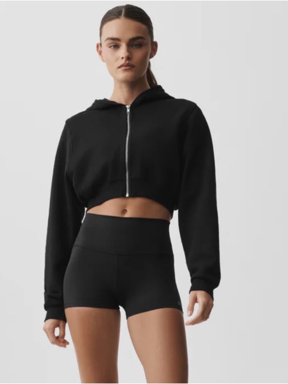 AlO Sweet Escape Cropped Black Zip Hoodie - Women XS